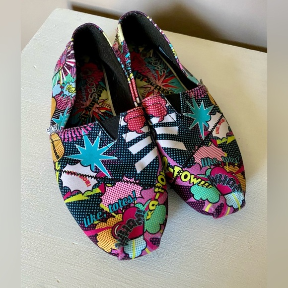 BOBS by Skechers Memory Foam slip-on shoes comic book pop art colorful EUC sz 7 - Picture 2 of 11